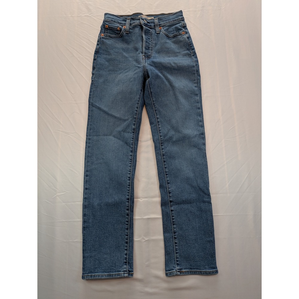 Levis Wedgie Straight Jeans Womens 26x28 Medium Wash Blue High Rise Button Fly